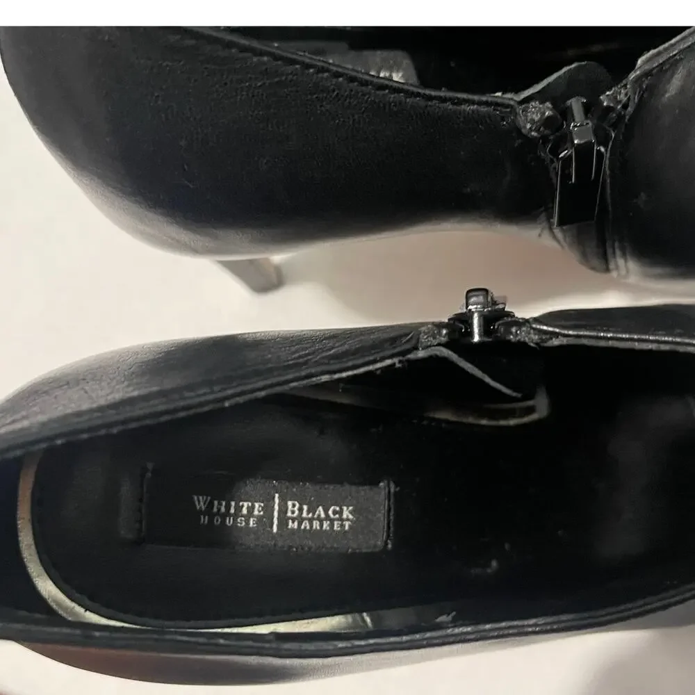 WHBM White House Black Market Klaudia Leather Ankle Booties Gold Studded Toes 8M